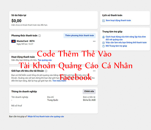 Share Code Thêm Thẻ Cho Tài Khoản Quảng Cáo Facebook Cá Nhân