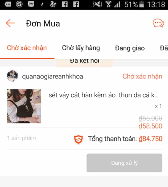Chờ xác nhận đơn hàng shoppe