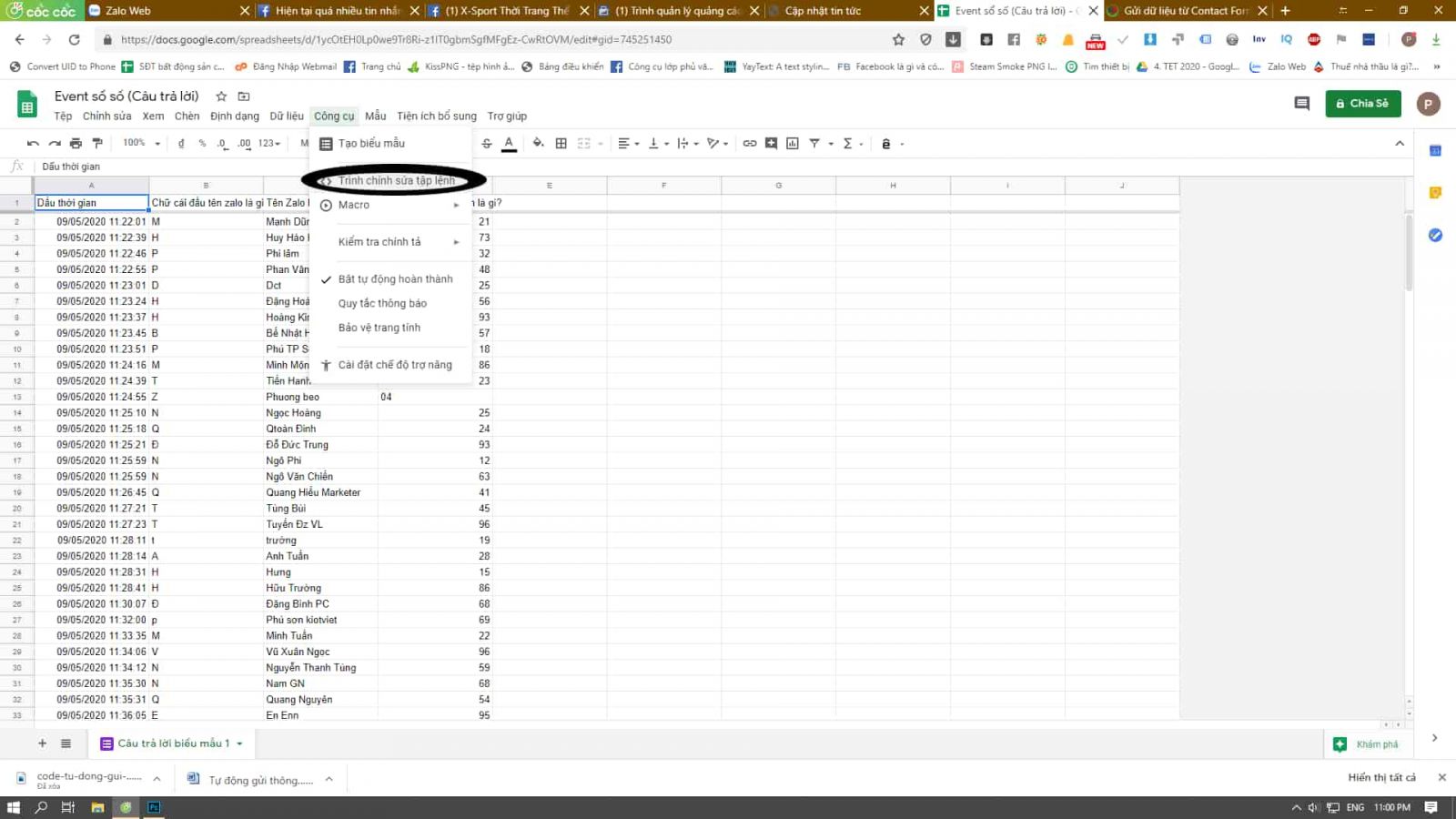 Code tự động đẩy thông tin từ Google Sheet về gmail