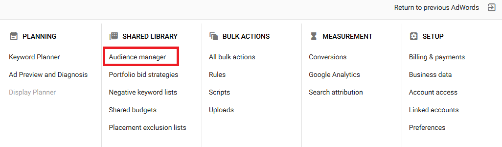 tạo đối tượng tùy chỉnh adwords